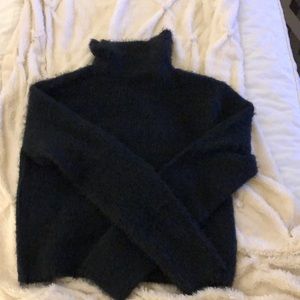 fuzzy black cropped turtle neck
